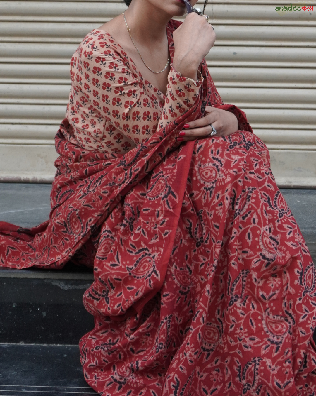 Brick Beauty - Ajrakh Saree