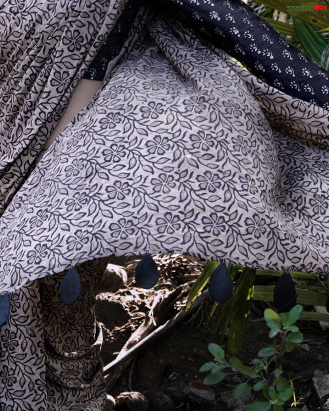 Floral Silhouettes - Ajrakh Saree