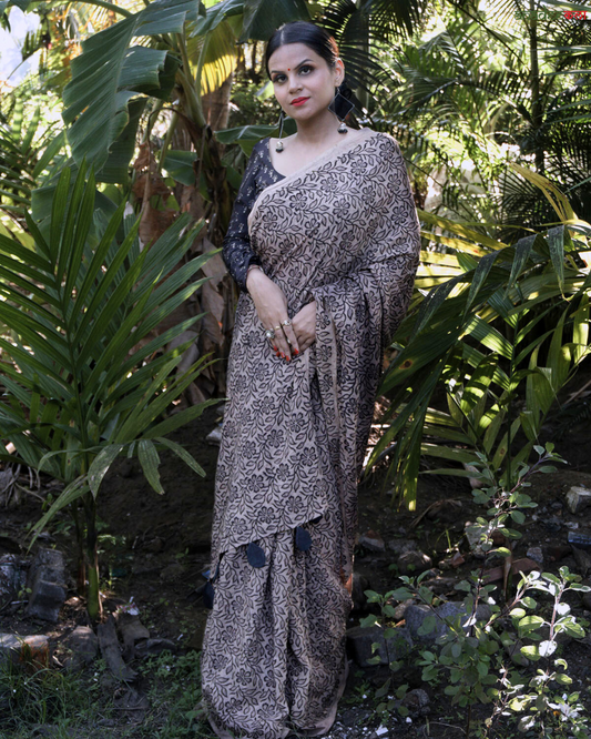 Floral Silhouettes - Ajrakh Saree