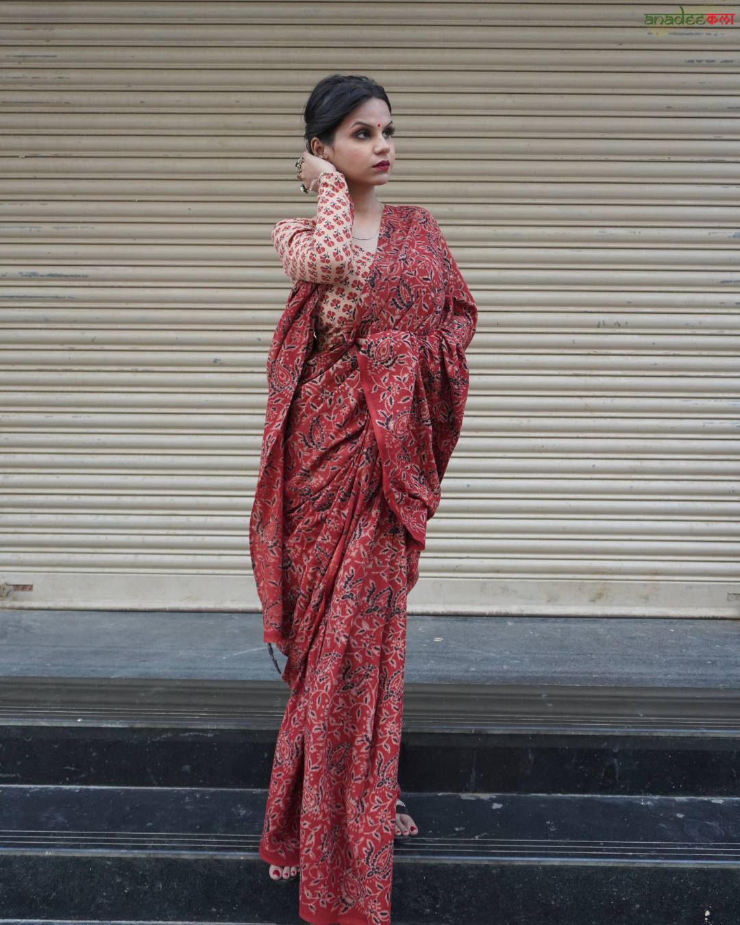 Brick Beauty - Ajrakh Saree