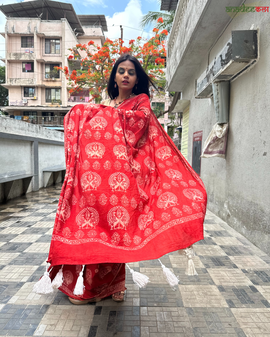 Peacock Grove - Brick Red Saree