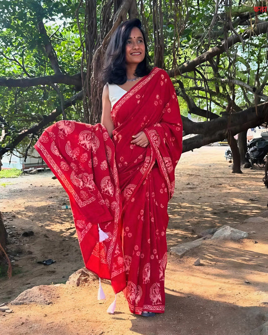 Peacock Grove - Brick Red Saree