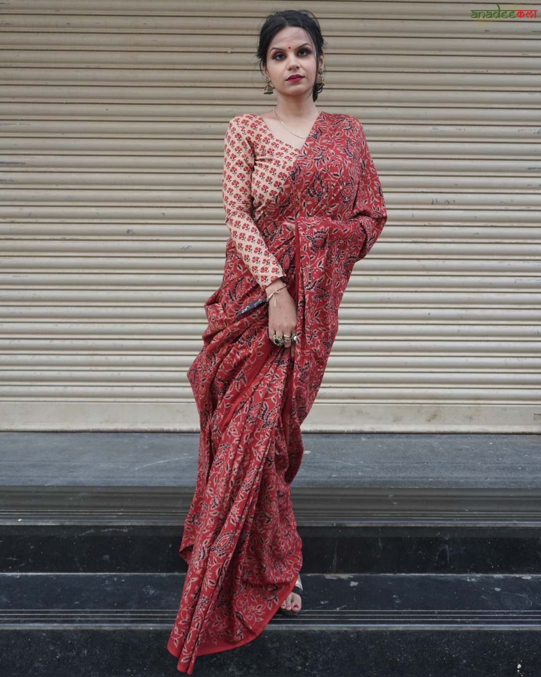 Brick Beauty - Ajrakh Saree