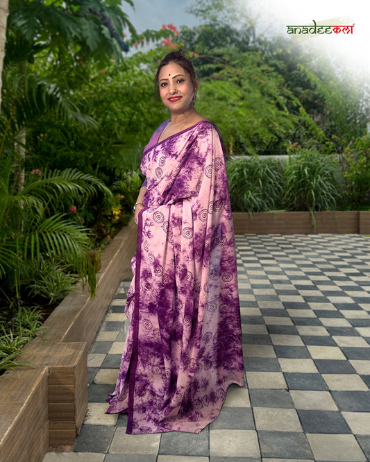 Lavender Horizons - Tie-Dye Saree