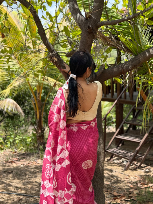 The Pink Eclipse Saree – Dark Pink Batik Cotton