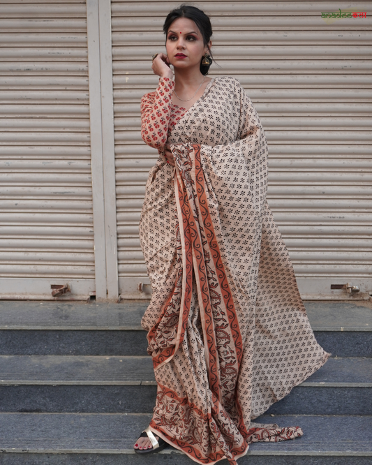 Flowers in Desert - Ajrakh Saree