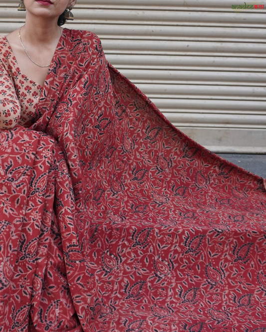 Brick Beauty - Ajrakh Saree