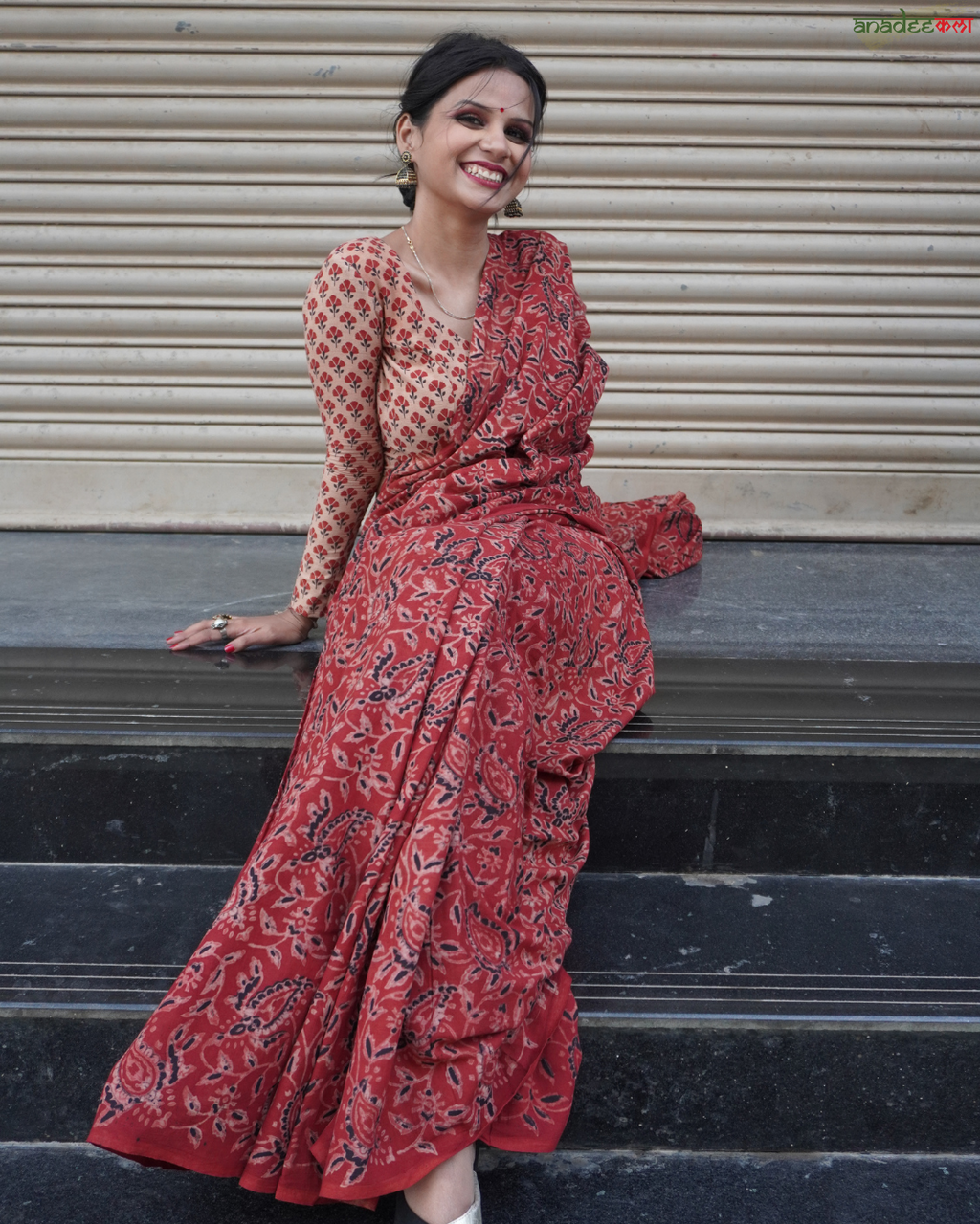 Brick Beauty - Ajrakh Saree