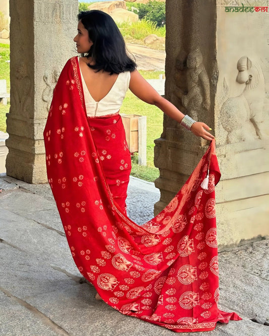 Peacock Grove - Brick Red Saree