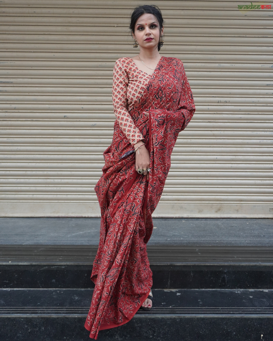 Brick Beauty - Ajrakh Saree