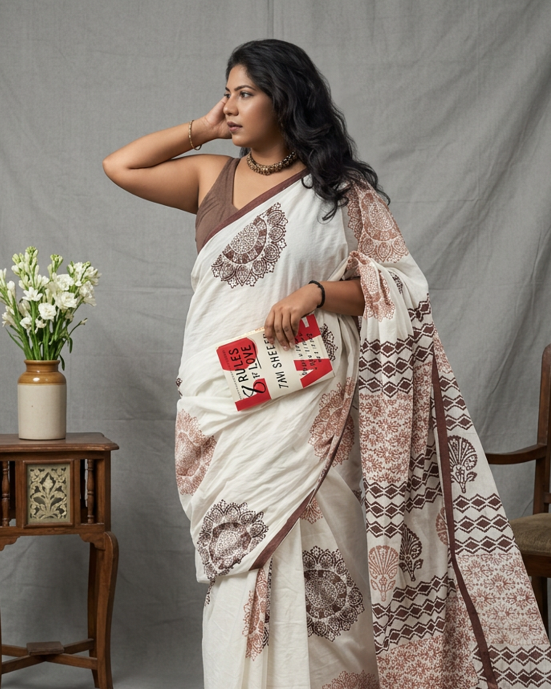 Mandala Theory – Anadeekala Off-White Pure Cotton Handblock Saree