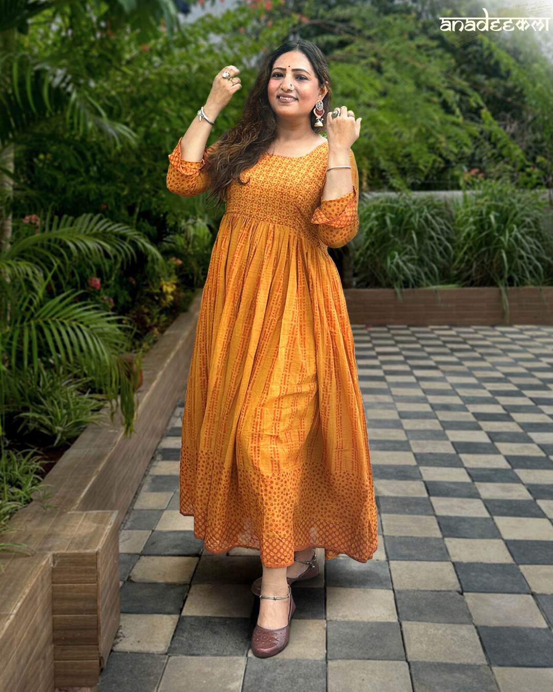 Sunlit Saffron- Flared Anarkali Dress My Store Sunlit Saffron- Flared Anarkali Dress My Store