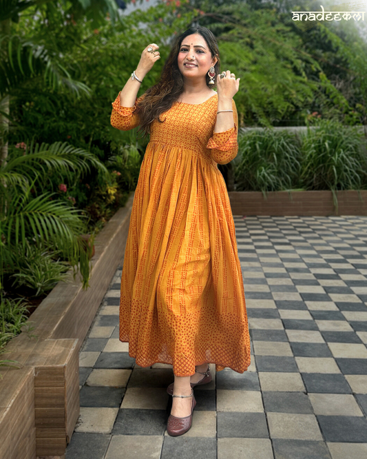 Sunlit Saffron- Flared Anarkali Dress