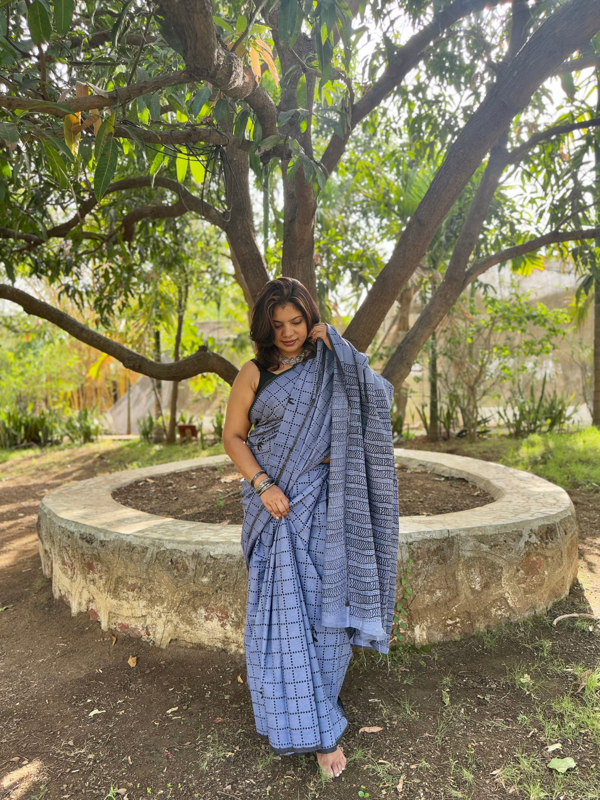 Autumn Hues – Grey Pure Cotton Handblock Print Saree