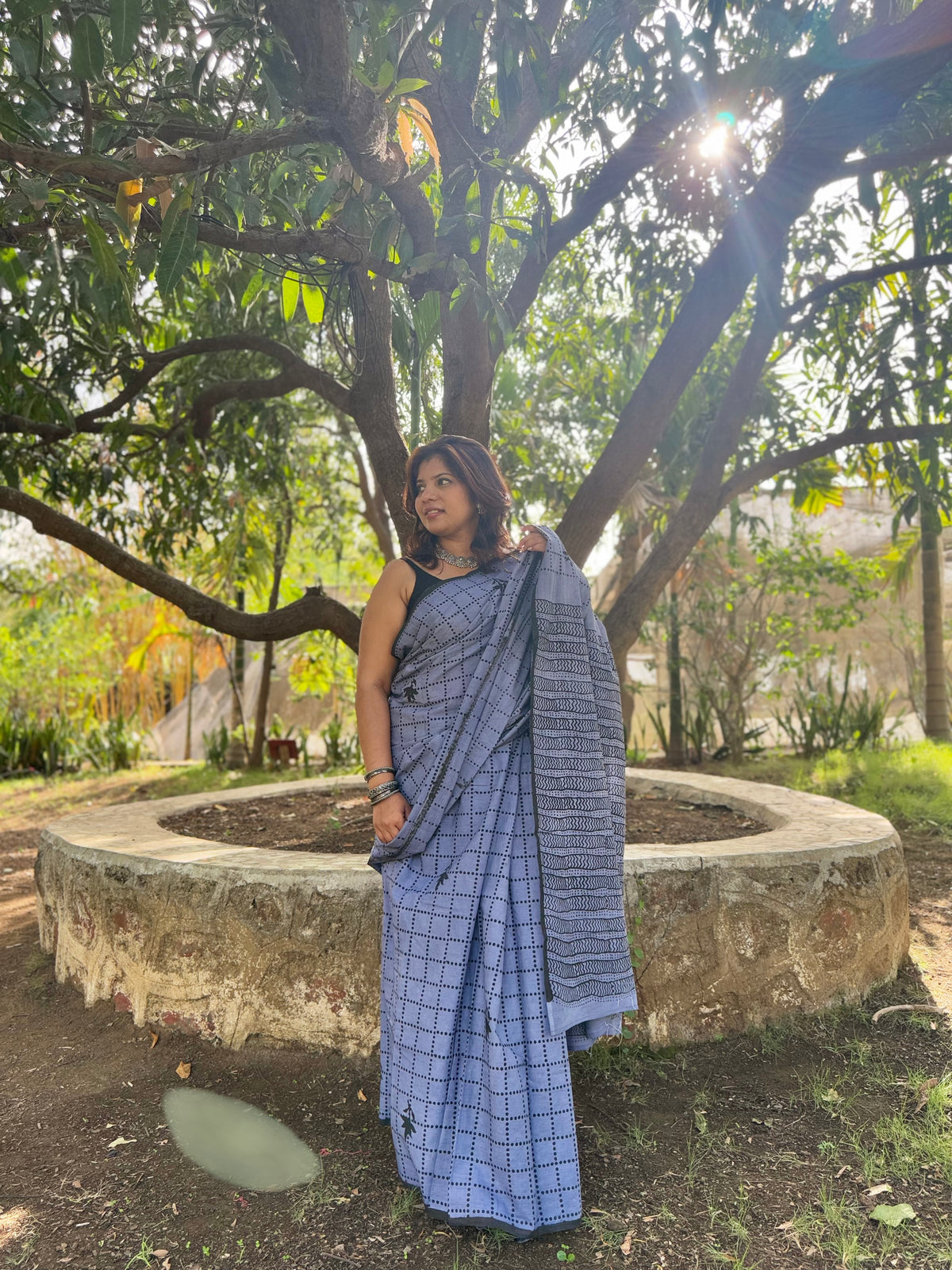 Autumn Hues – Grey Pure Cotton Handblock Print Saree