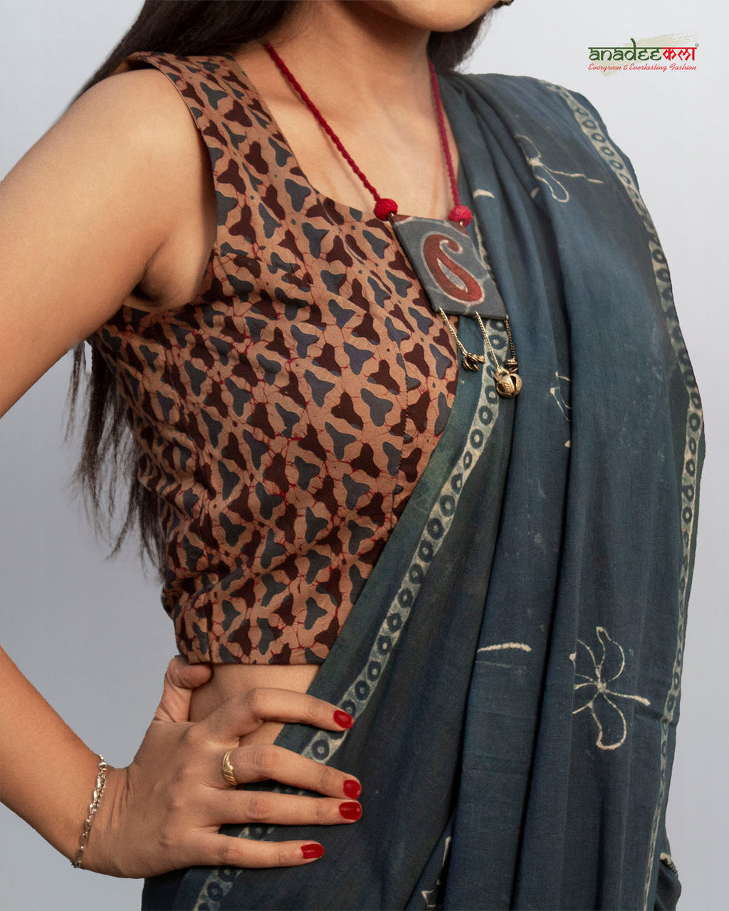 Modern Lotus Saree - Indigo Organic Charm