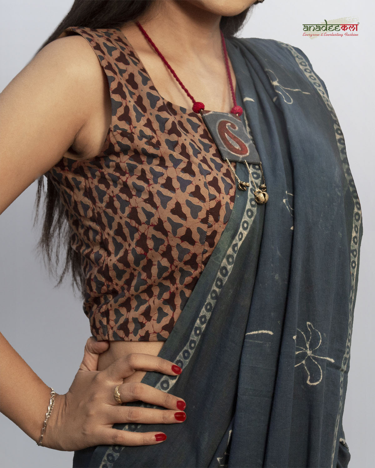 Modern Lotus Saree - Indigo Organic Charm