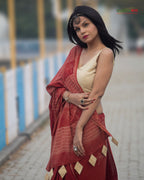 Modern Lotus Saree - Brick Red