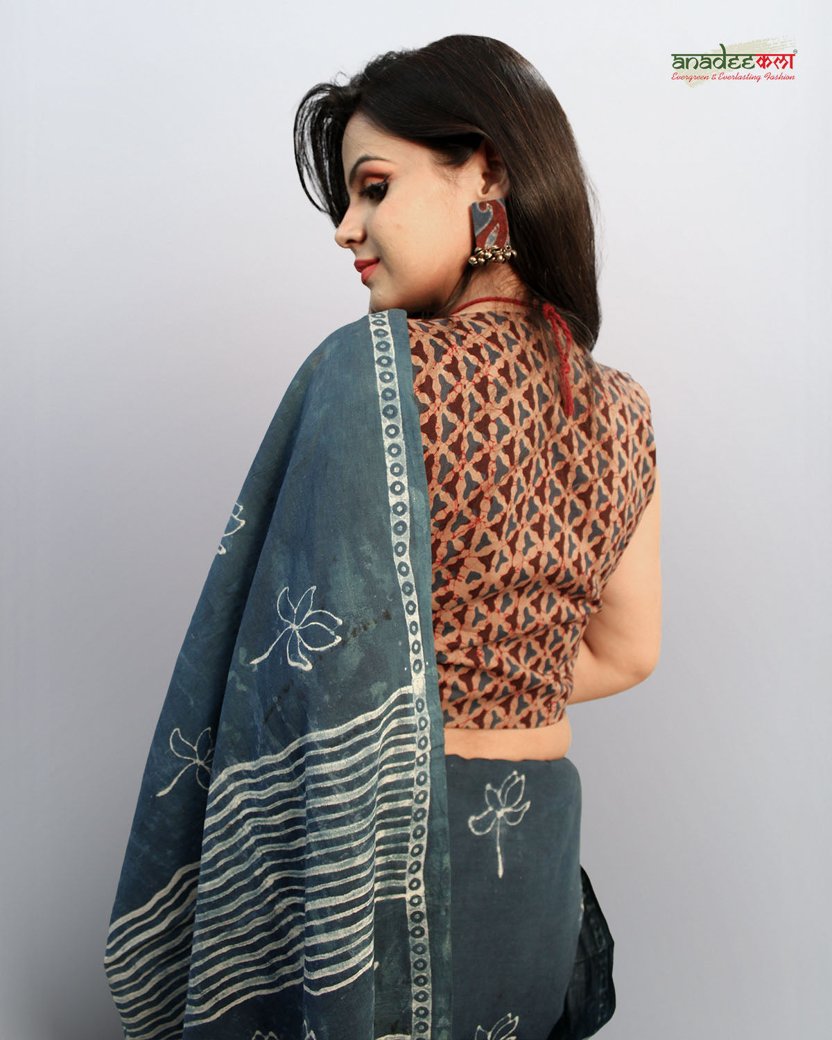 Modern Lotus Saree - Indigo Organic Charm