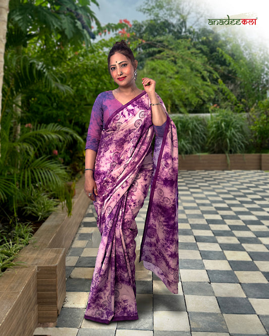 Lavender Horizons - Tie-Dye Saree