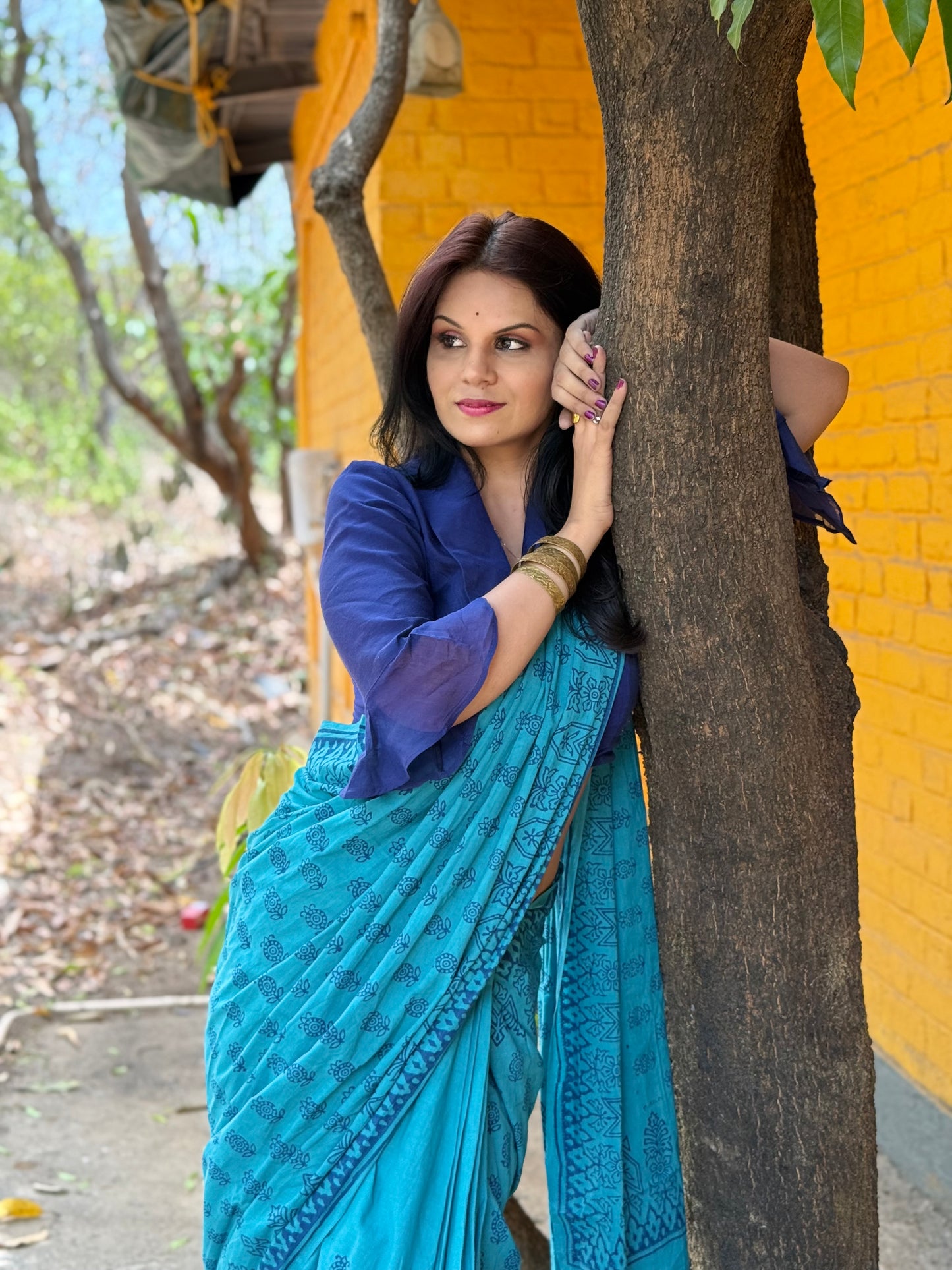 Neelanjali – Anadeekala Sea Blue Pure Cotton Handblock Saree