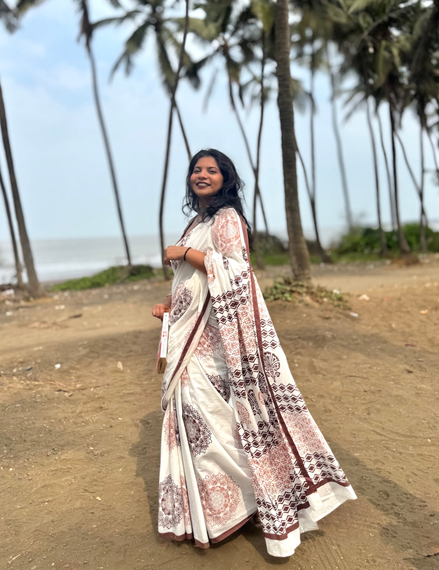 Mandala Theory – Anadeekala Off-White Pure Cotton Handblock Saree