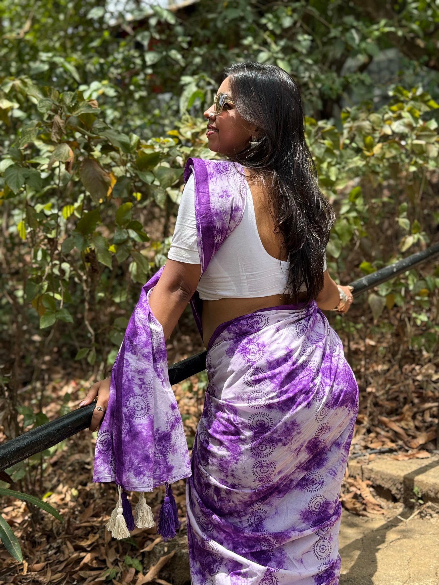 The Lavender Bloom Saree – Purple White Cotton Block Print
