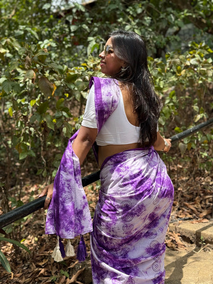 The Lavender Bloom Saree – Purple White Cotton Block Print