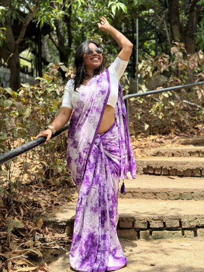 The Lavender Bloom Saree – Purple White Cotton Block Print