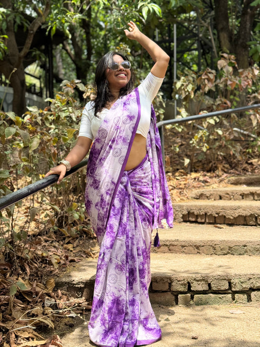The Lavender Bloom Saree – Purple White Cotton Block Print