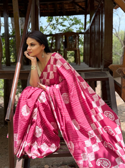 The Pink Eclipse Saree – Dark Pink Batik Cotton
