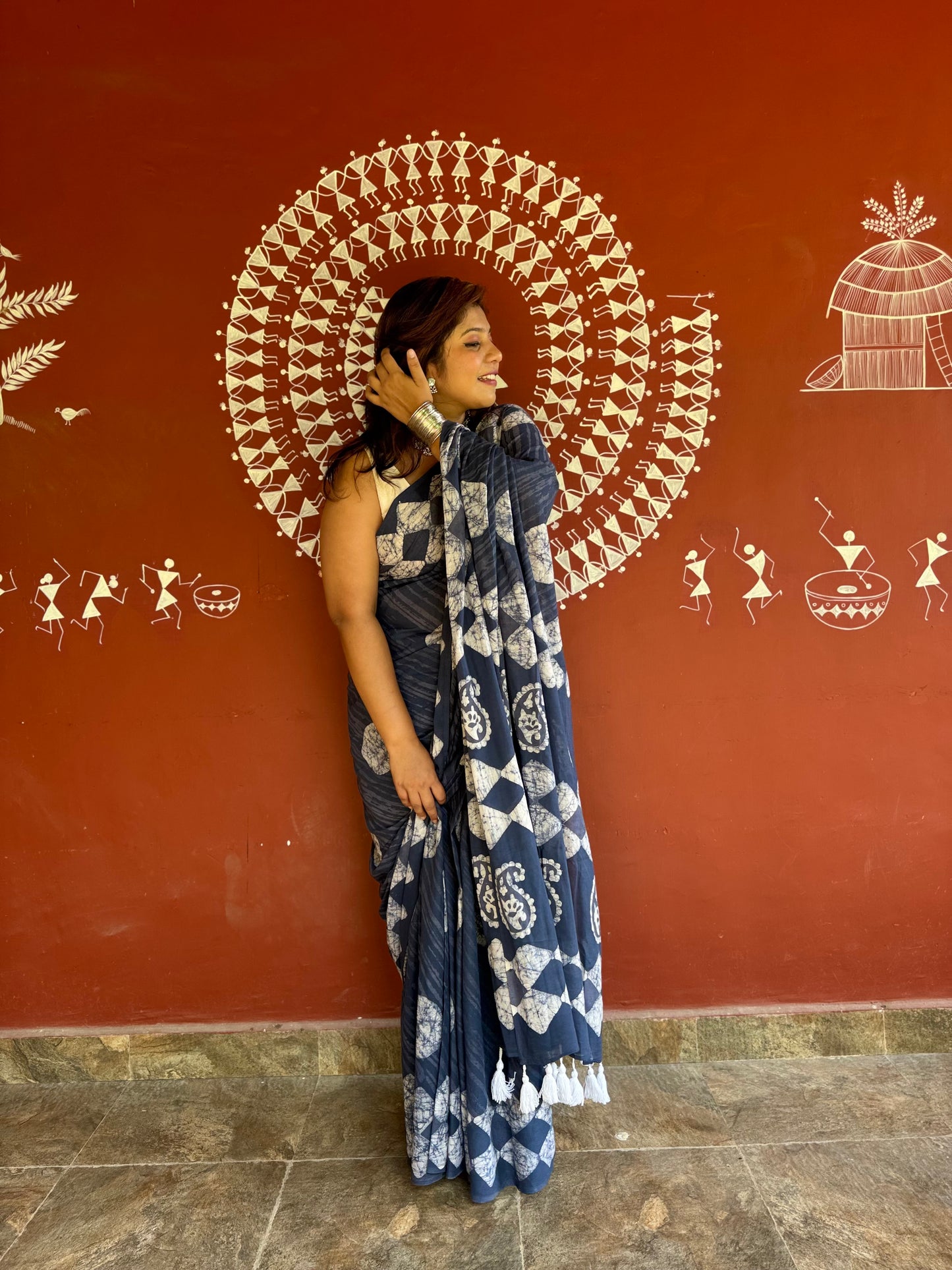 The Grey Eclipse Saree – Dark Grey Batik Cotton