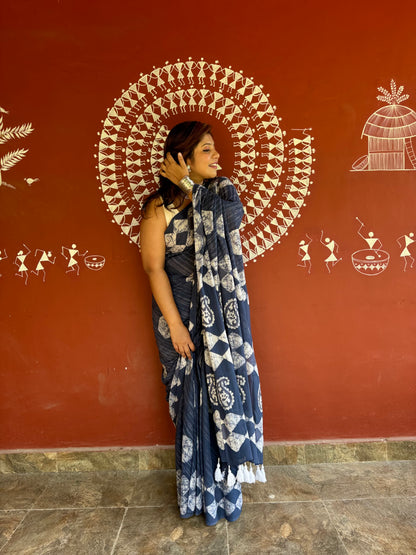 The Grey Eclipse Saree – Dark Grey Batik Cotton