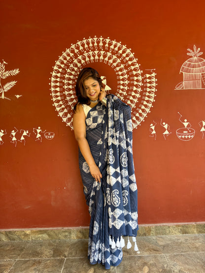 The Grey Eclipse Saree – Dark Grey Batik Cotton