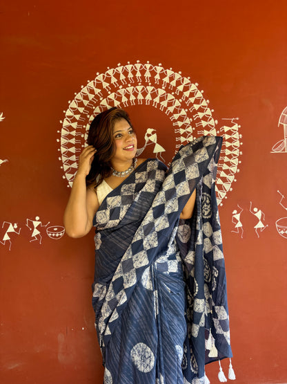 The Grey Eclipse Saree – Dark Grey Batik Cotton