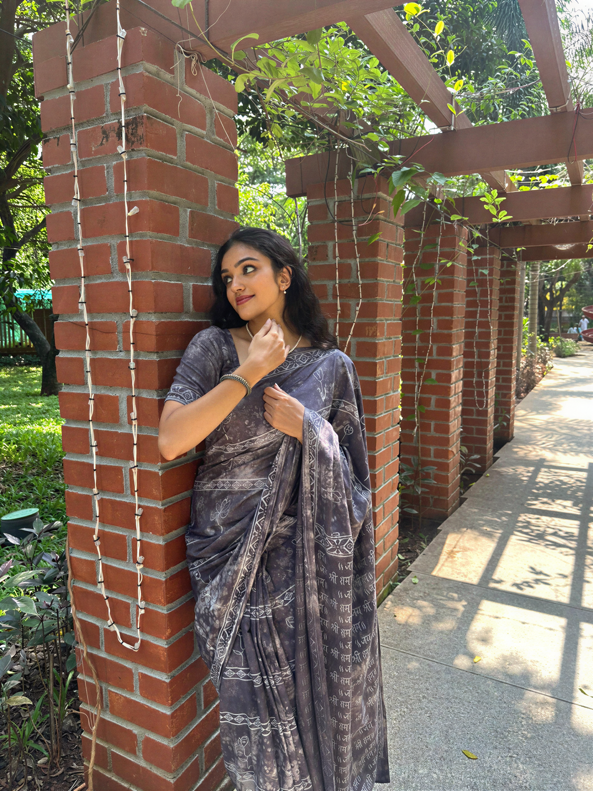 Jay Shree Ram Grey Tie & Dye Saree: Hand Block Printed Pure Cotton Saree by Anadeekala