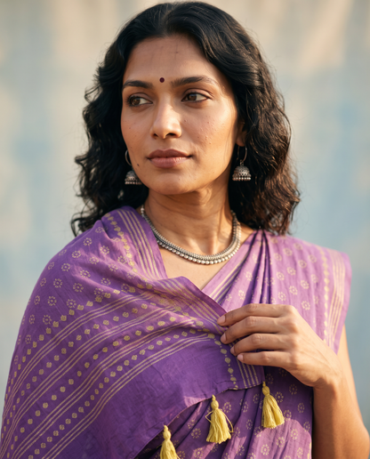 The Mulberry Bloom Saree – Purple Cotton Handblock Print