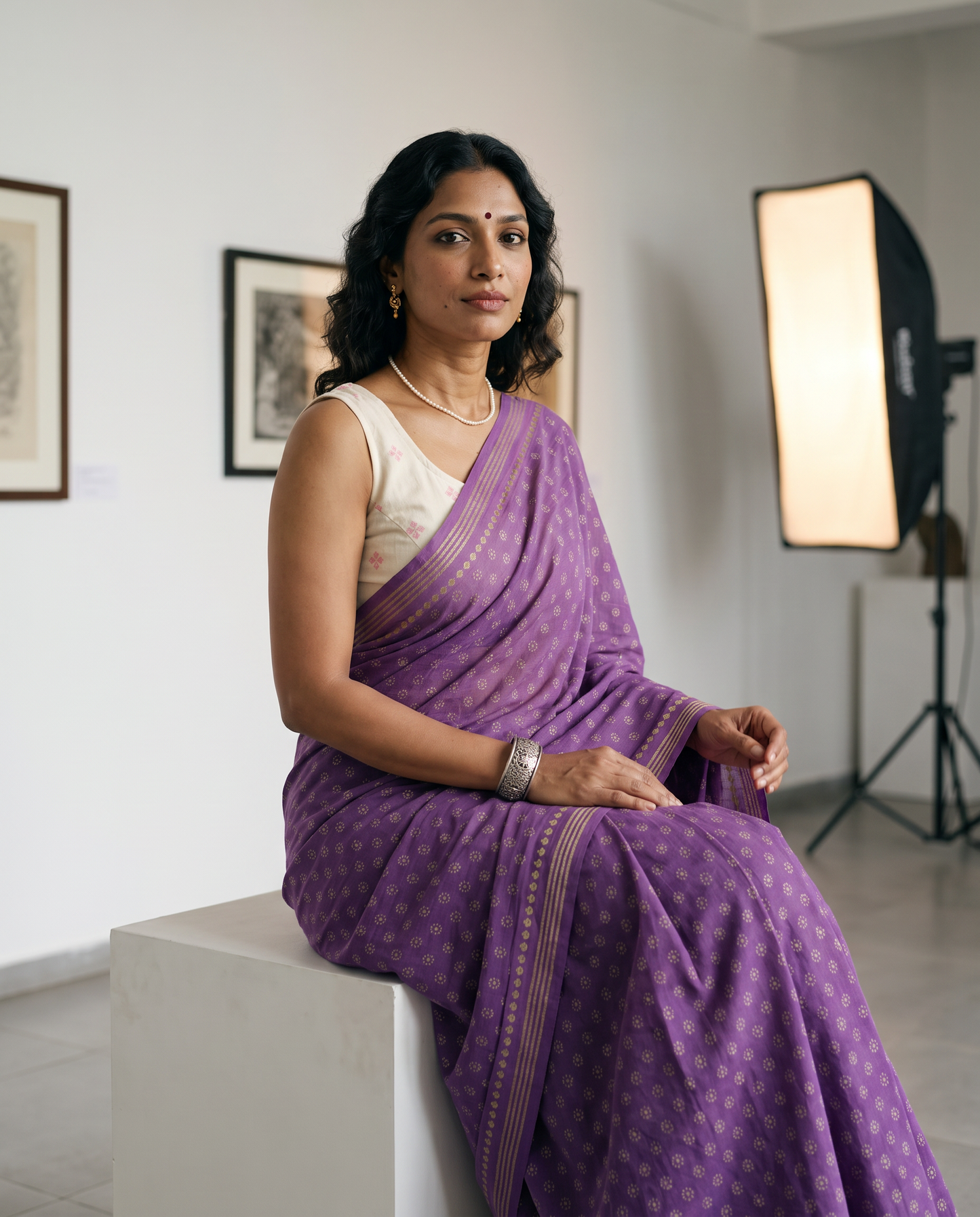 The Mulberry Bloom Saree – Purple Cotton Handblock Print
