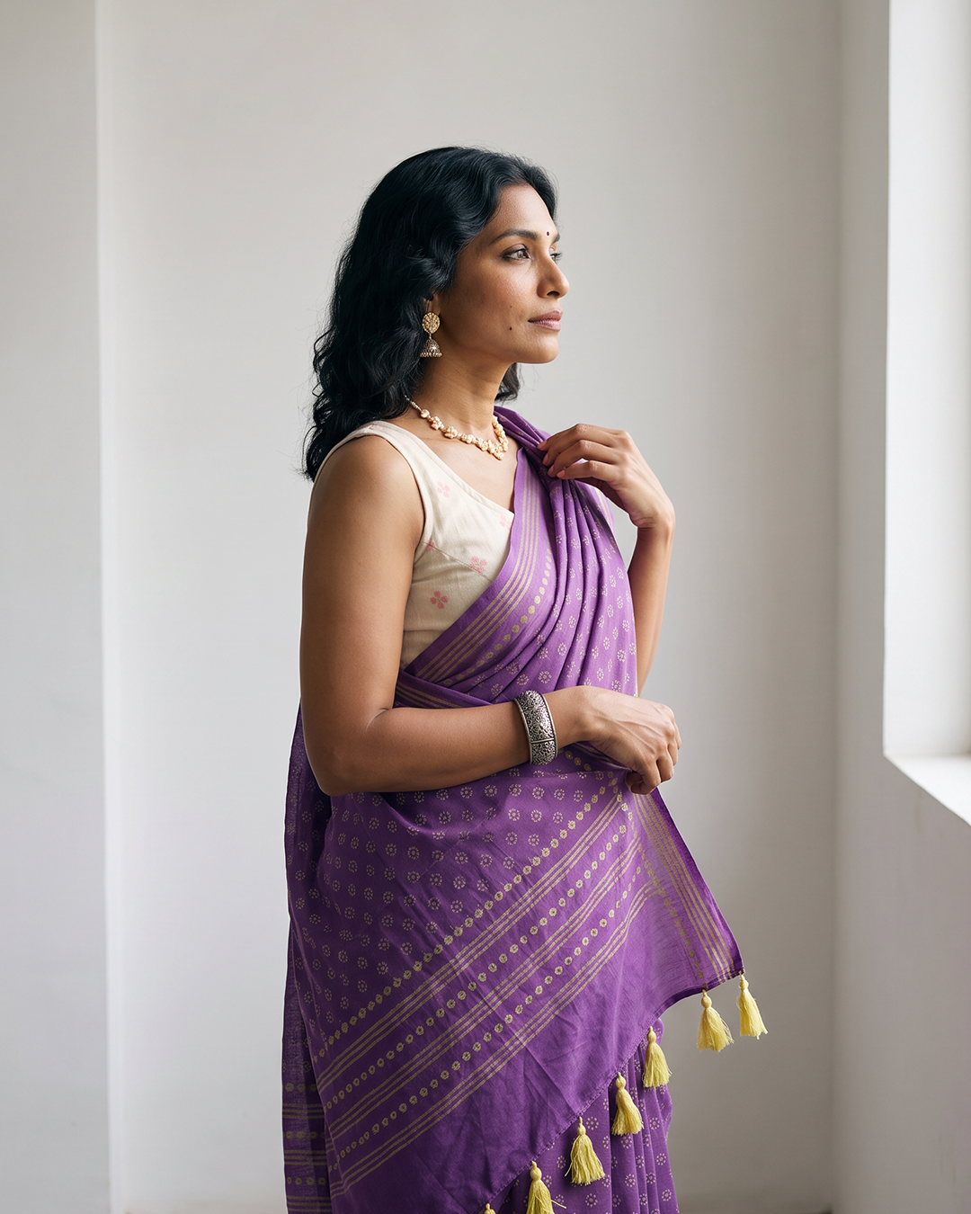 The Mulberry Bloom Saree – Purple Cotton Handblock Print